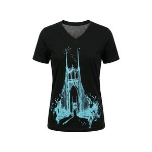 Tultex Portland‎ St Johns Bridge Graphic V-Neck Tee Black Turquoise XS